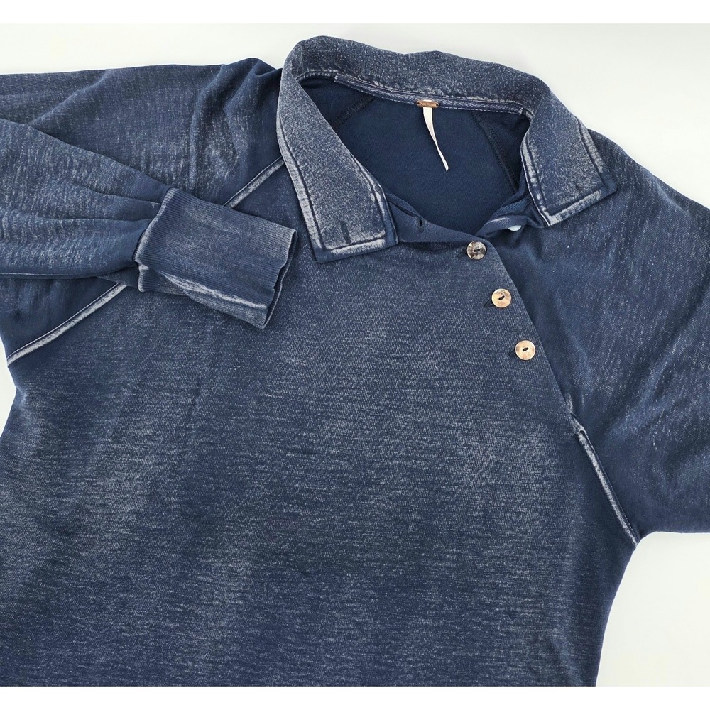 Free People Boho Asymmetrical Button Sweatshirt Size Small Womens Navy Blue